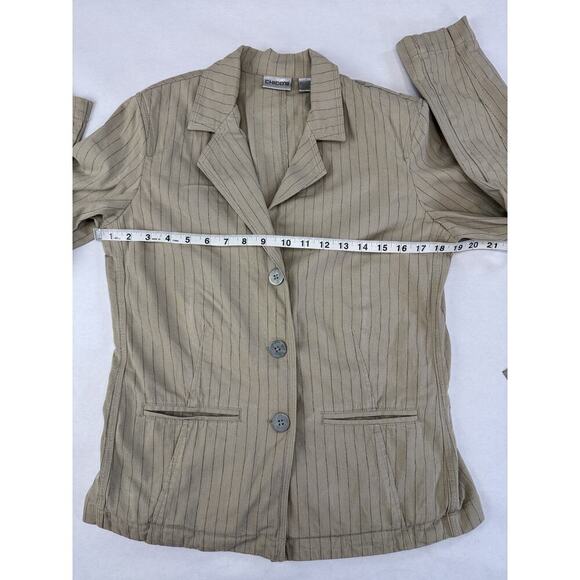 Grunge Chicos Cotton Cinched Waist Blazer Pinstripe Women Size 0 Neutral Preppy - Picture 7 of 8
